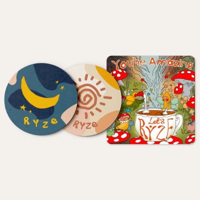 Coasters + Mushroom Magnet - Bright Accent