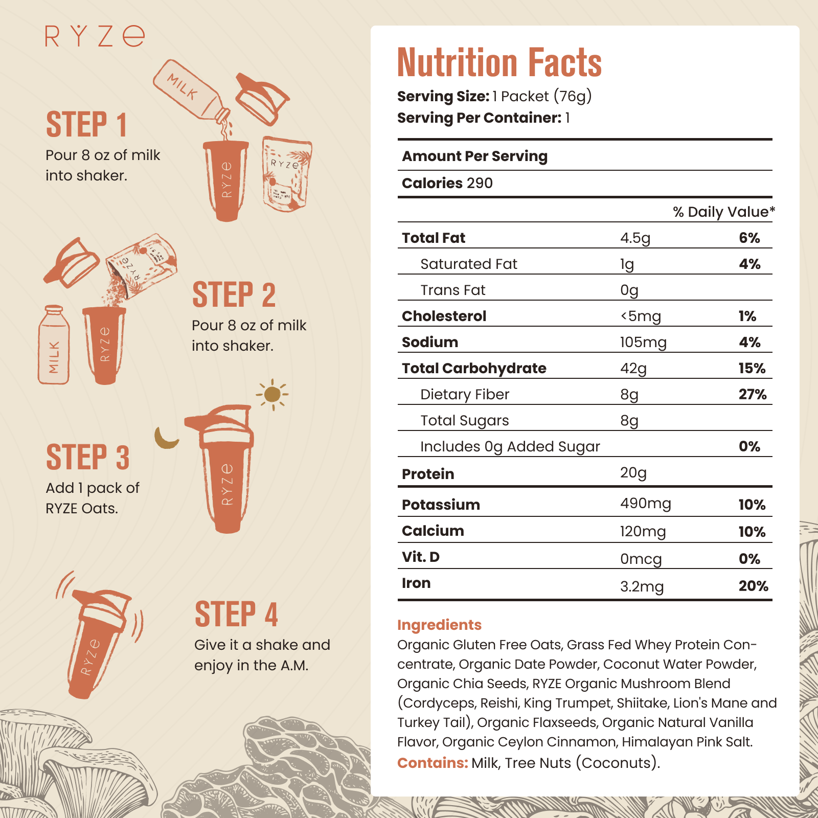Mushroom Overnight Oats Pack (28 Servings) - Easy Spoon