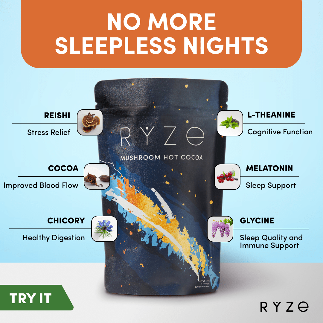 RYZE Hot Cocoa - with 6 Sleep Superfoods to Help Fall Asleep and Stay Asleep - Cozy Cup
