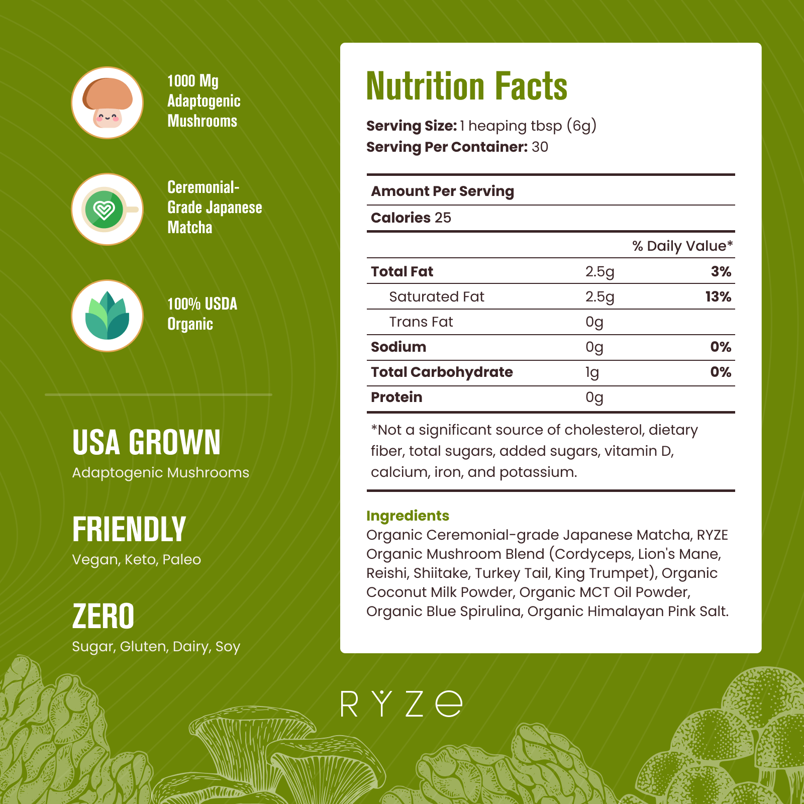RYZE Organic Mushroom Matcha Starter Kit (60 servings) - Ready Kit